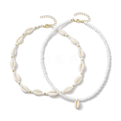 2Pcs Bohemia Natural Cowrie Shell Pendant Necklaces NJEW-JN04783-1