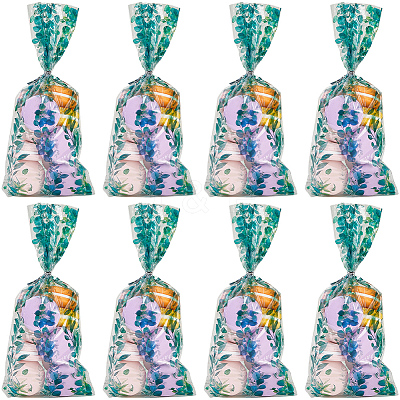 100Pcs Leaf Printed OPP Cellophane Candy Packaging Bags ABAG-GF0001-40-1