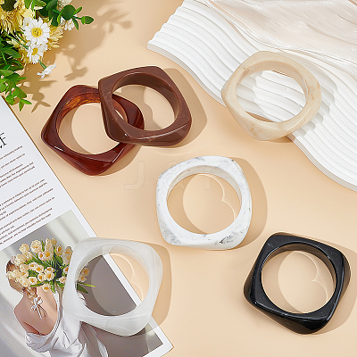 6Pcs 6 Colors Acrylic Bangles for Women BJEW-ME0001-03B-1