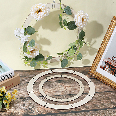 4Pcs 2 Styles Unfinished Wooden Hanging Wreath Frame WOCR-WR0001-04-1