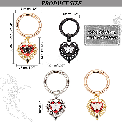 8Pcs 4 Styles Heart with Butterfly Alloy Enamel Shoe Charms HJEW-AB00731-1