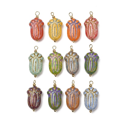 Baking Paint & Golden Metal Enlaced Glass Pendants GL-CBA010C-13G-1