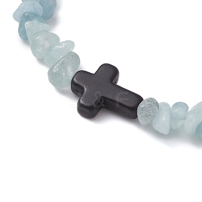 Natural Aquamarine Chips Stretch Bracelets for Women Men BJEW-JB11341-05-1