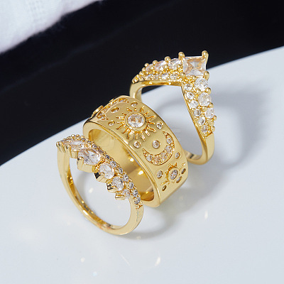 3Pcs Brass Micro Pave Clear Cubic Zirconia Finger Rings for Women FS-WGDAF26-02-1