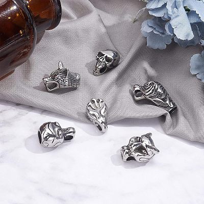 6Pcs 6 Style 304 Stainless Steel Cord Ends STAS-UN0020-92-1
