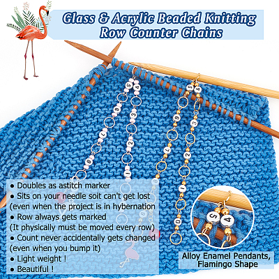 Glass & Acrylic Beaded Knitting Row Counter Chains HJEW-AB00549-1