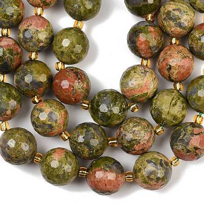 Natural Unakite Beads Strands G-C249-A174-16mm-1