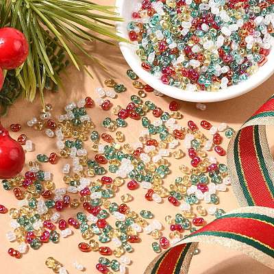 4 Colors Christmas Peanut Glass Seed Beads SEED-X0058-07-1
