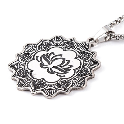 Lotus 201 Stainless Steel Pendant Necklaces NJEW-F320-04P-1