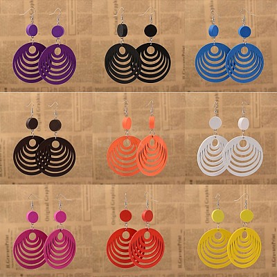 Elegant Fashion Flat Round Wood Dangle Earrings X-EJEW-I183-1