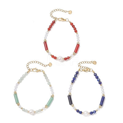 Natural Gemstone & Cultured Freshwater Pearl Beaded Bracelets for Women BJEW-JB13218-1