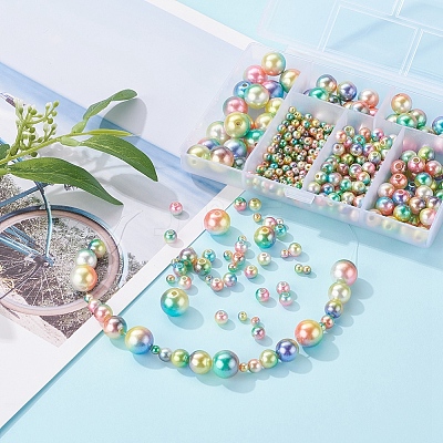 497Pcs 5 Style Rainbow ABS Plastic Imitation Pearl Beads OACR-YW0001-07B-1