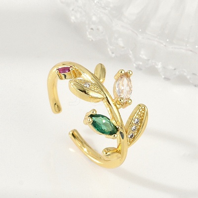 Brass Micro Pave Cubic Zirconia Cuff Rings for Women RJEW-S400-05G-1