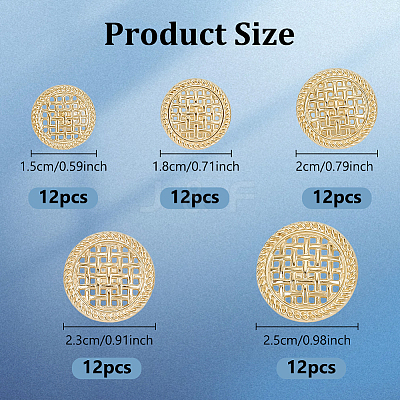 60Pcs 5 Styles 1-Hole Alloy Hollow Shank Buttons BUTT-GA0001-47-1