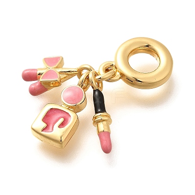 Brass Enamel Lipstick & Perfume European Dangle Charms KK-U048-05G-02-1