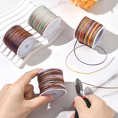 4 Rolls 4 Colors Segment Dyed Nylon Braided Cord with Gold Thread WCOR-SC0001-02B-1