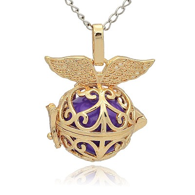 Golden Tone Brass Hollow Round Cage Pendants KK-J237-03G-1