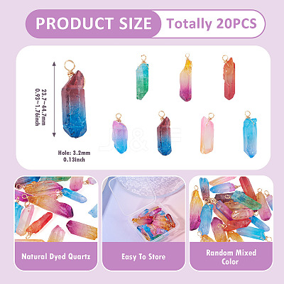 20Pcs Natural Dyed Quartz Pendants PALLOY-TAC0246-1
