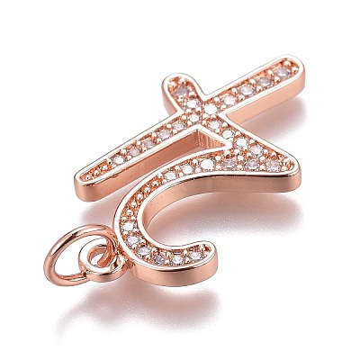 Brass Micro Pave Clear Cubic Zirconia Pendants ZIRC-O035-08RG-1