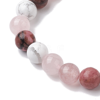 8.5mm Round Natural Rhodonite & Howlite & Strawberry Quartz & Rose Quartz Bead Stretch Bracelets for Women BJEW-JB10944-06-1