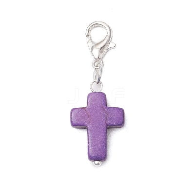 6Pcs Synthetic Turquoise Cross Pendant Decorations HJEW-JM02499-1