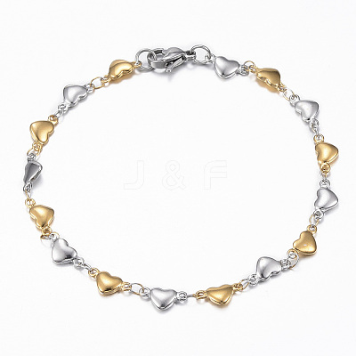 Two Tone 304 Stainless Steel Heart Link Chain Jewelry Sets SJEW-H103-12GP-1