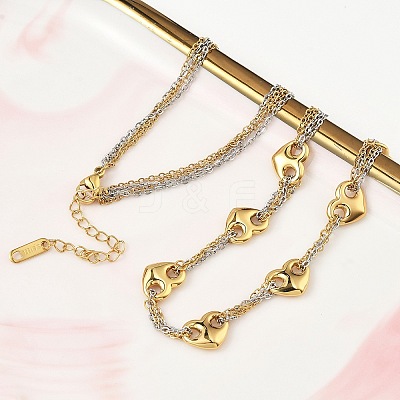 Two Tone 304 Stainless Steel Heart Link Chain Necklaces for Women NJEW-A074-09GP-1