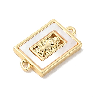 Brass Pave Natural White Shell Religion Connector Charms KK-S522-04B-G-1