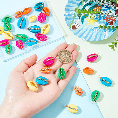30Pcs 5 Colors Spray Painted Natural Cowrie Shell Pendants SSHEL-GA0001-15-1