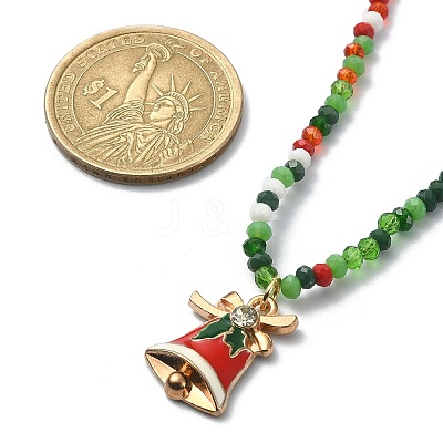 Christmas Theme Alloy Enamel Pendant Necklace with Glass Beaded Chains NJEW-JN04338-1