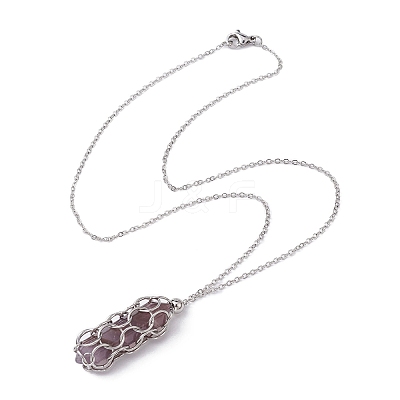 Natural Mixed Gemstone Bullet Pendant Necklace NJEW-JN04421-1
