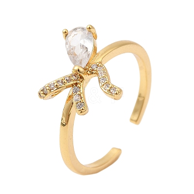 Brass Pave Clear Cubic Zirconia Cuff Rings RJEW-P173-01G-01-1