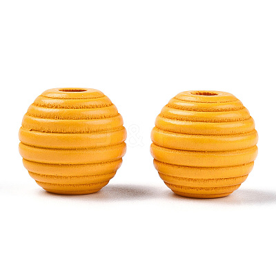 Painted Natural Wood Beehive Beads WOOD-S049-04B-09-1