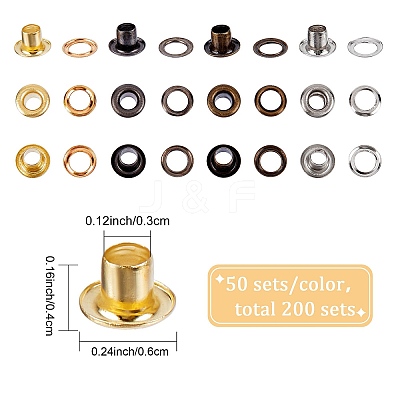 200 Sets 4 Colors Iron Grommet Eyelet Findings SCRA-GF0001-02-1