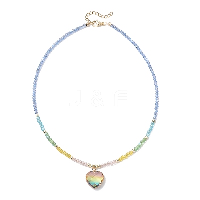 2Pcs 2 Styles Colorful K9 Glass Teardrop Heart Pendant Electroplated Glass Faceted Rondelle Beaded Necklaces NJEW-JN05752-1