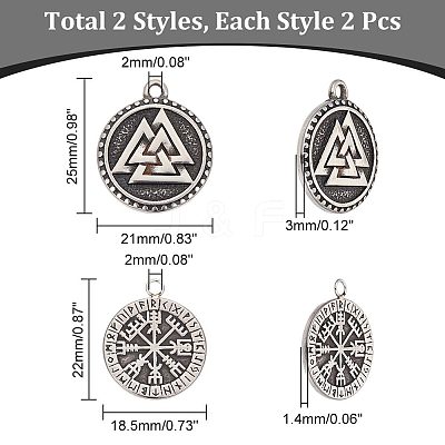 4Pcs 2 Style 304 Stainless Steel Pendant STAS-UN0055-80-1