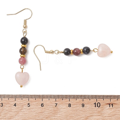 Valentine's Day Natural Multicolor Tourmaline & Natural Rose Quartz Dangle Earrings for Women EJEW-JE06955-1