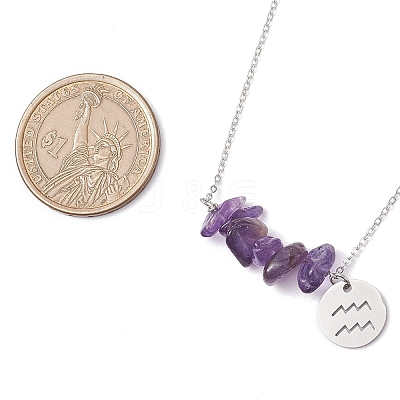 Natural Amethyst Chip & Constellation Pendant Necklaces NJEW-JN05084-11-1