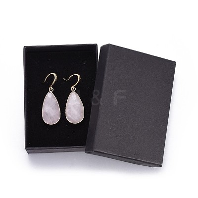 Teardrop Natural Rose Quartz Dangle Earrings EJEW-JE02998-03-1