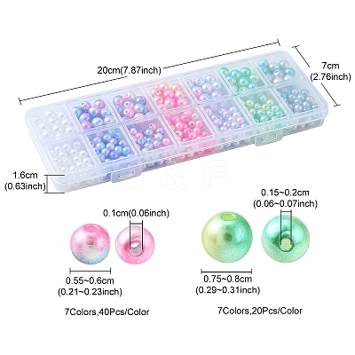 420Pcs 12 Style Rainbow ABS Plastic Imitation Pearl Beads OACR-FS0001-27-1