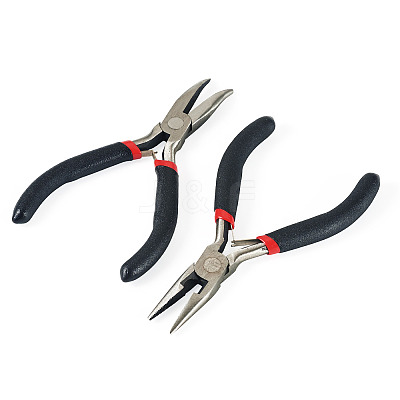 2Pcs 2 Styles Carbon Steel Chain Nose Pliers for Jewelry Making Supplies TOOL-TADJ0001-07-1