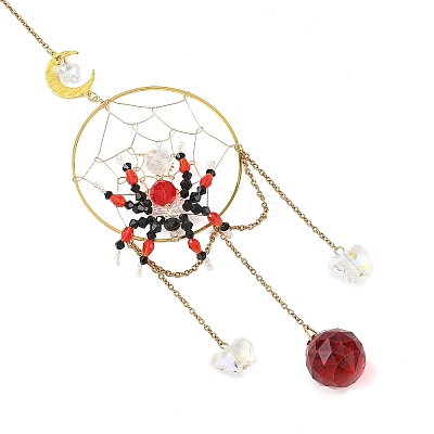 Glass Halloween Spider Hanging Suncatchers HJEW-JM05041-1