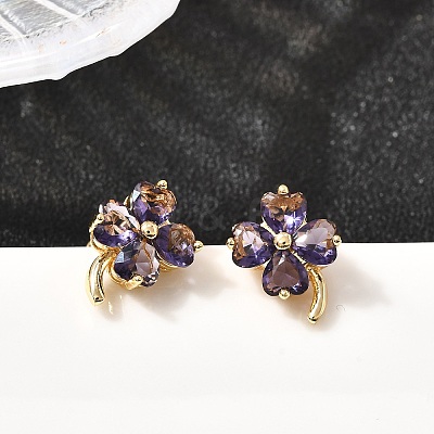 Brass Flower Stud Earrings EJEW-A135-10G-1