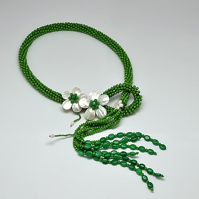 Flower Glass Beaded Lariat Necklaces NJEW-P102-37B-1