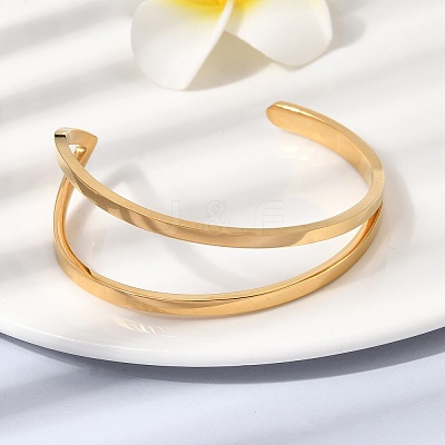304 Stainless Steel Cuff Bangles for Women BJEW-D408-29G-1