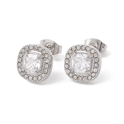 Cubic Zirconia & Rhinestone Square Stud Earrings EJEW-A080-06P-1