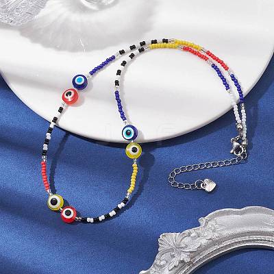 Resin and Glass Seed Bead Necklaces NJEW-MZ00029-1