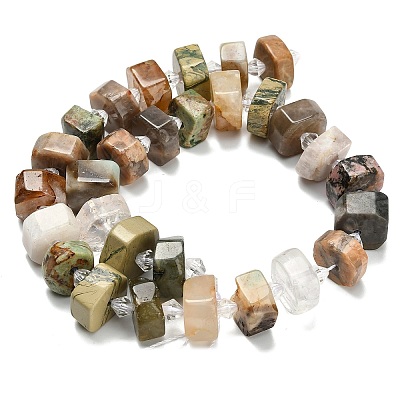 Natural Yellow Hematoid Quartz & White Moonstone & Quartz Crystal & Green Opal & Multi-Moonstone & Rhodonite Beads Strands G-L642-H07-01-1