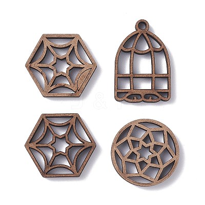 30Pcs 6 Style Wooden Filigree Joiners Links WOOD-OC0002-28-1