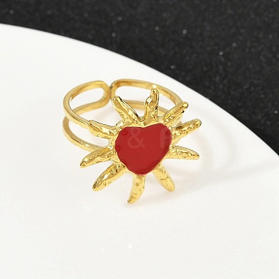 Heart Sun 304 Stainless Steel Enamel Finger Rings for Women RJEW-G355-08G-02-1